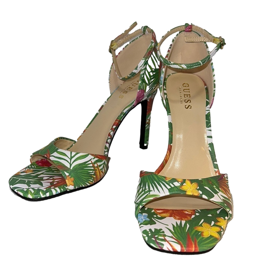 Guess Tropical Print Stiletto Heels with Ankle Strap Size 9.5M - NWOT